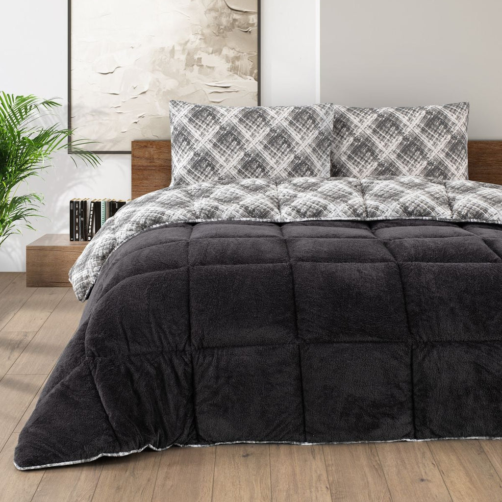 Luxus Wellsoft Bettdecke & Kissenbezug Set – Doppelseitige Ganzjahres, Schwarz