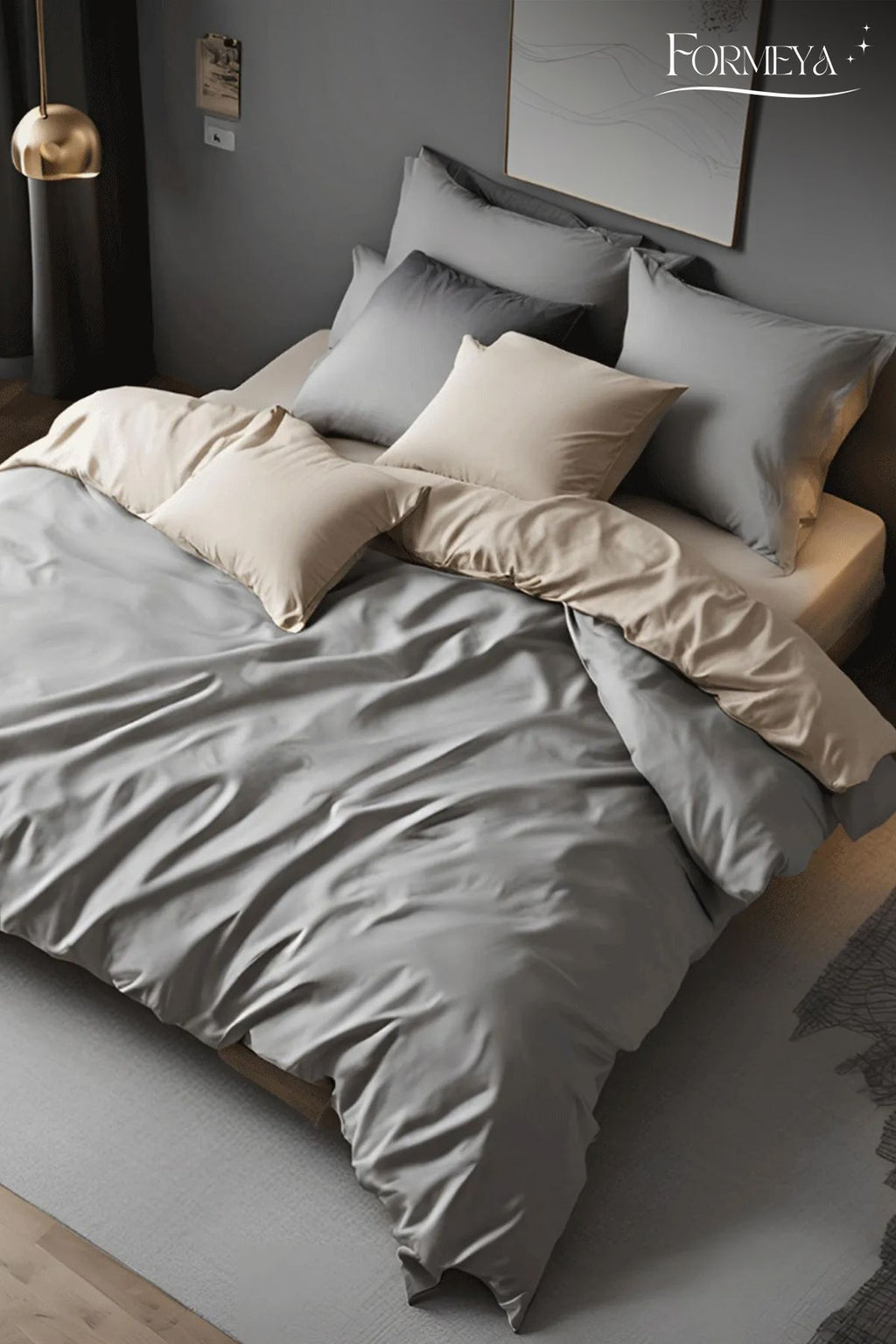 Bettwäsche Set Beige – Wendebettwäsche mit Spannbettlaken & Kissenbezug