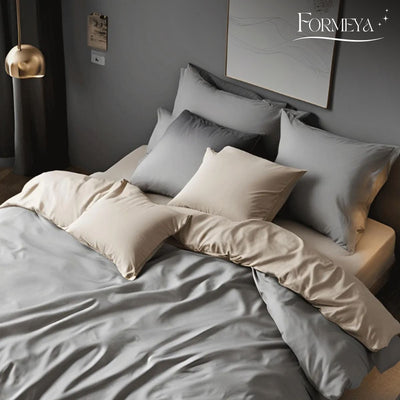 Bettwäsche Set Beige – Wendebettwäsche mit Spannbettlaken & Kissenbezug