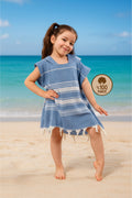 Kinder-Badeponcho aus 100% Baumwolle, Pestemal-Strandponcho in Blau