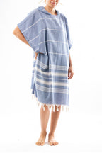 Badeponcho für Erwachsene aus 100% Baumwoll-Pestemal in Blau