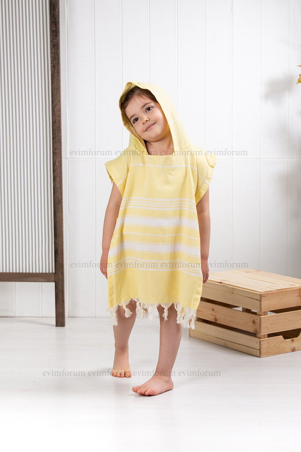 Kinder-Badeponcho aus 100% Baumwolle, Pestemal-Strandponcho in Gelb