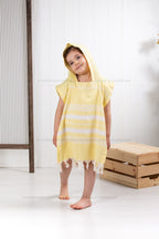 Kinder-Badeponcho aus 100% Baumwolle, Pestemal-Strandponcho in Gelb