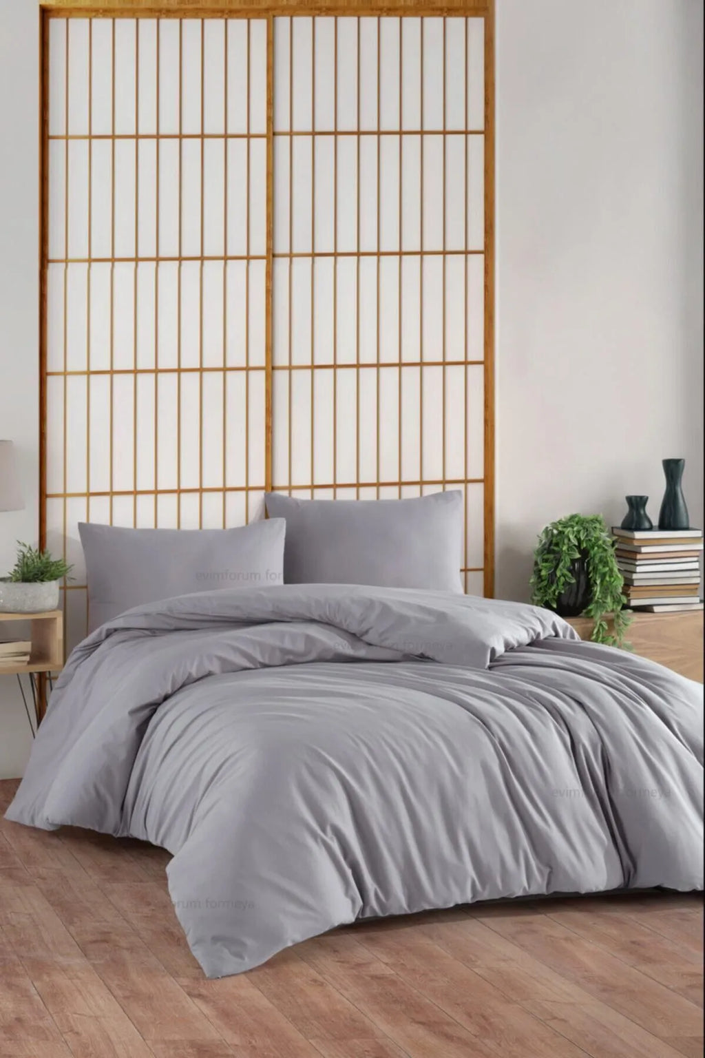 Bettwäsche Set Grau aus 100% Baumwolle Ranforce mit Spannbettlaken & Kissenbezug