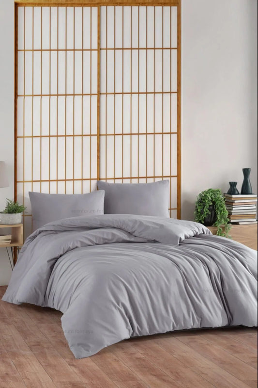 Doppelbett-Bettbezug-Set mit Spannbettlaken, 100% Baumwolle, Grau