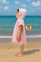 Kinder-Badeponcho aus 100% Baumwolle, Pestemal-Strandponcho in Rosa