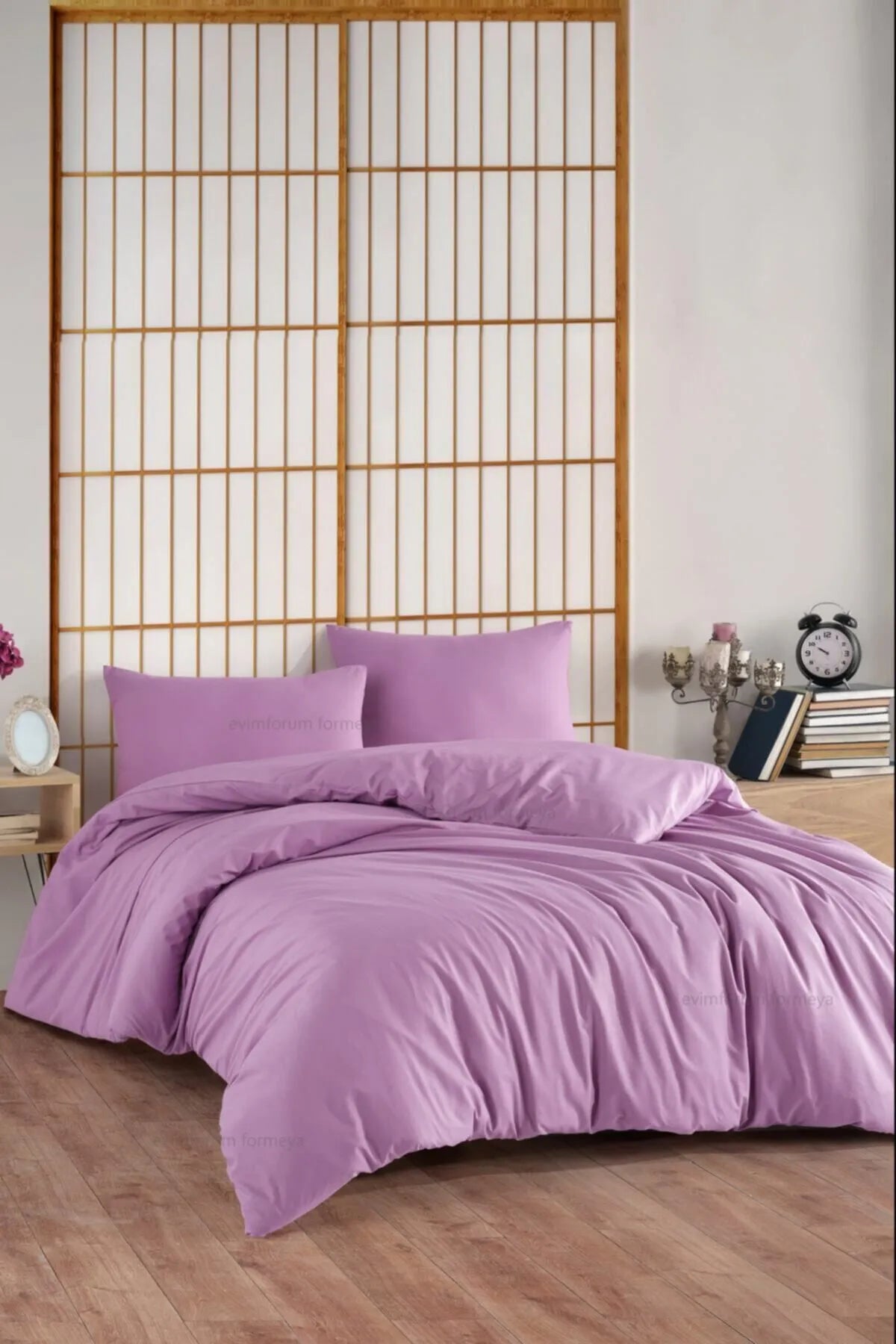 Doppelbett-Bettbezug-Set mit Spannbettlaken, 100% Baumwolle, Lila