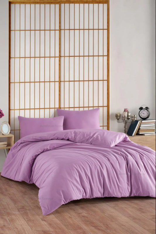 Doppelbett-Bettbezug-Set mit Spannbettlaken, 100% Baumwolle, Lila