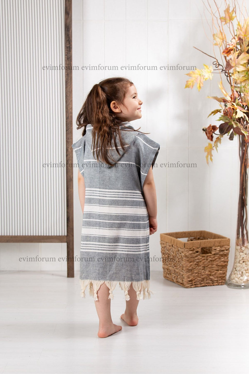 Kinder-Badeponcho aus 100% Baumwolle, Pestemal-Strandponcho in Grau