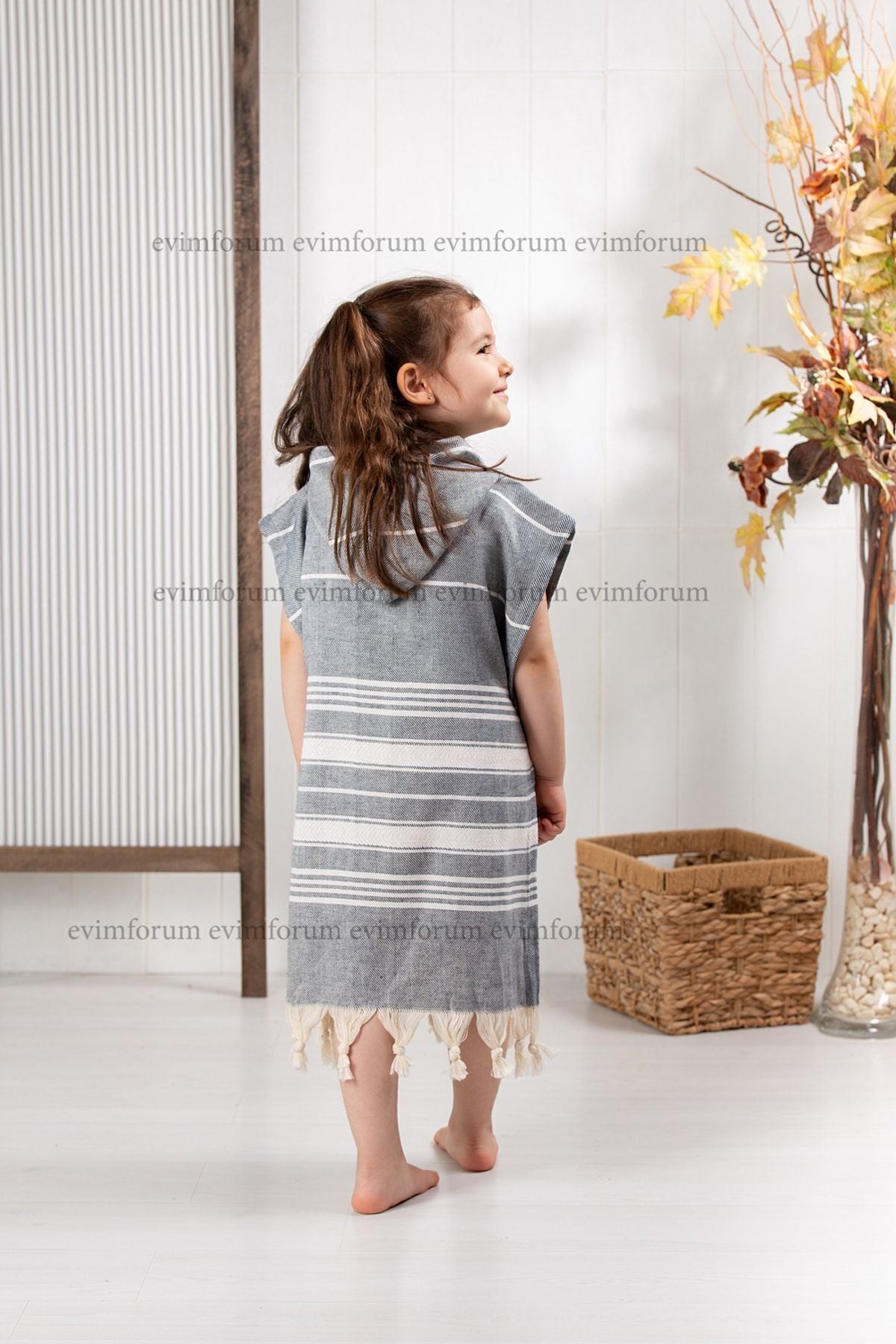Kinder-Badeponcho aus 100% Baumwolle, Pestemal-Strandponcho in Grau