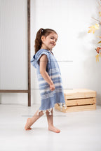 Kinder-Badeponcho aus 100% Baumwolle, Pestemal-Strandponcho in Blau