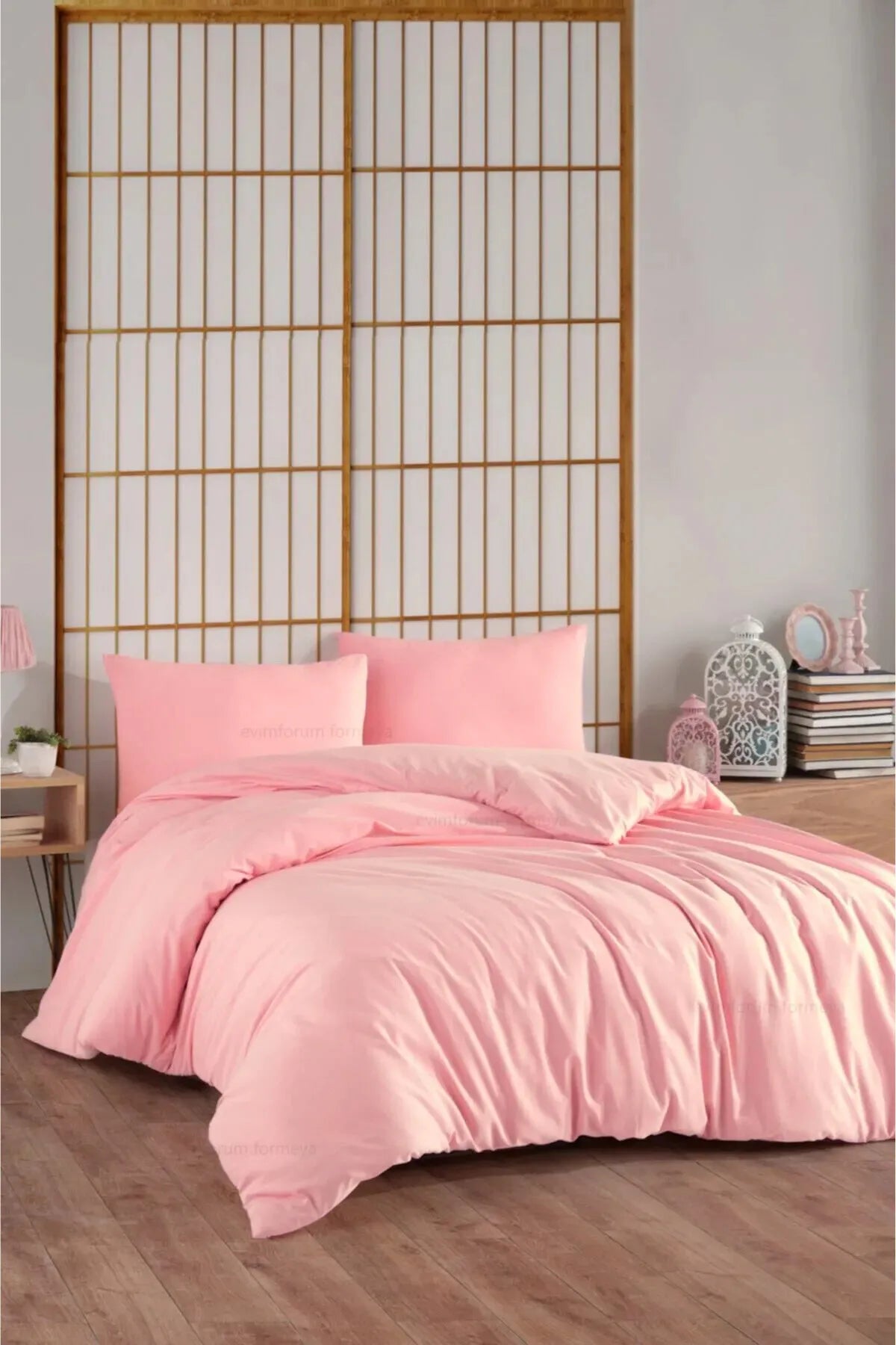 Doppelbett-Bettbezug-Set mit Spannbettlaken, 100% Baumwolle, Rosa
