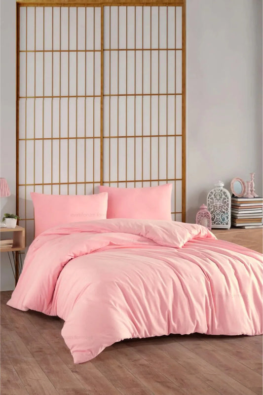 Doppelbett-Bettbezug-Set mit Spannbettlaken, 100% Baumwolle, Rosa