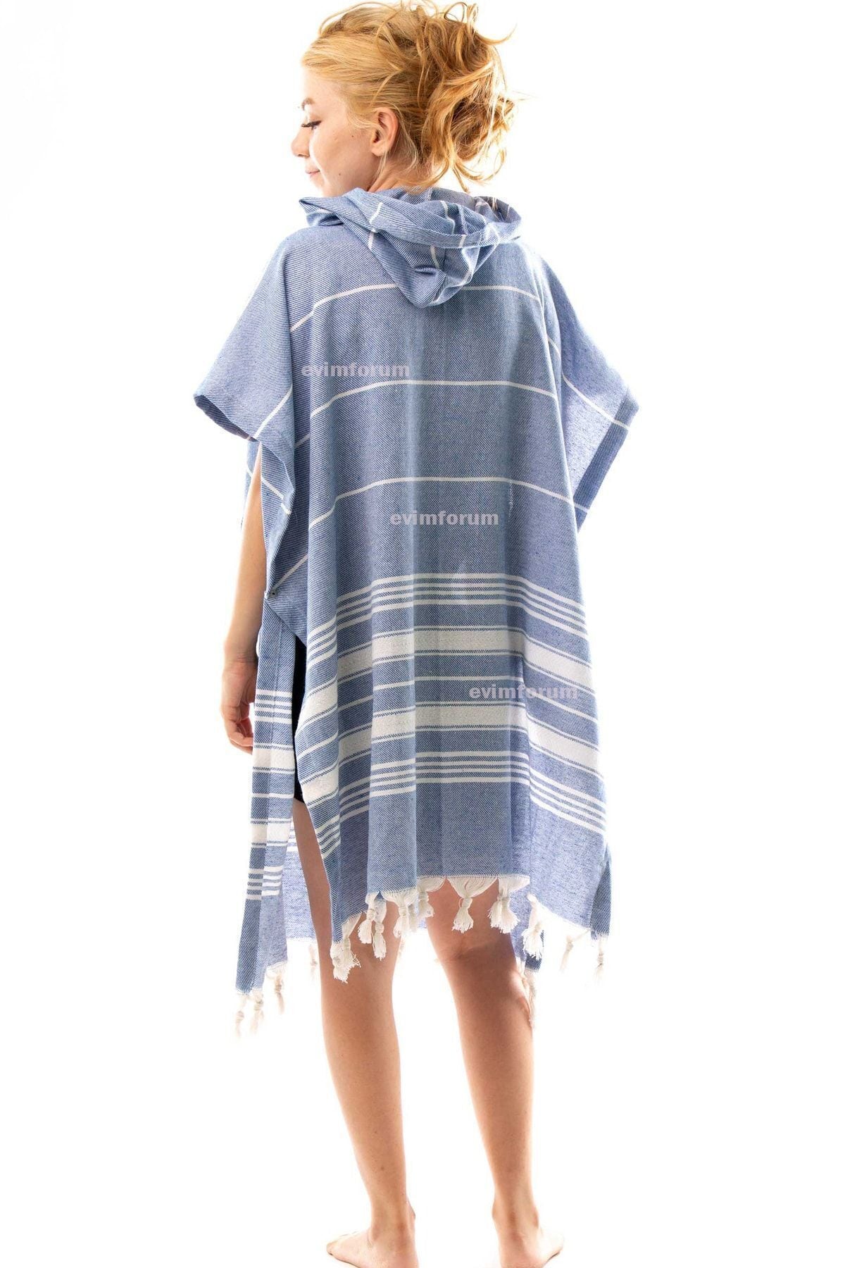 Badeponcho für Erwachsene aus 100% Baumwoll-Pestemal in Blau