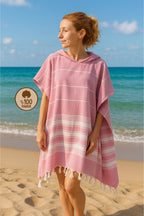 Badeponcho für Erwachsene aus 100% Baumwoll-Pestemal in Rosa