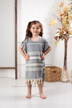 Kinder-Badeponcho aus 100% Baumwolle, Pestemal-Strandponcho in Grau