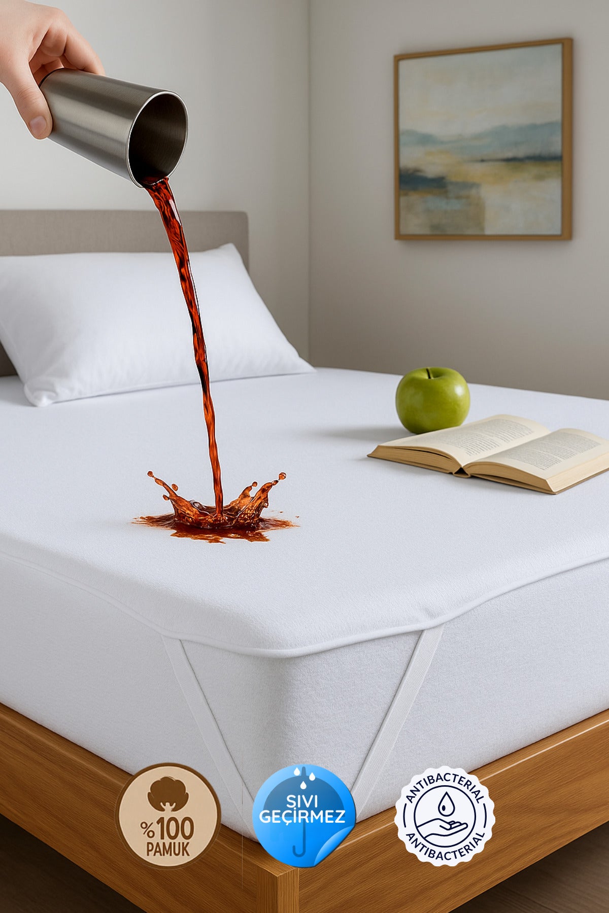 Wasserdichter Matratzenschoner aus 100% Baumwolle mit Eckgummis, Weiß