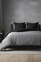 Bettwäsche Set Schwarz – Wendebettwäsche mit Spannbettlaken & Kissenbezug