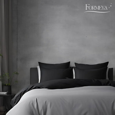 Bettwäsche Set Schwarz – Wendebettwäsche mit Spannbettlaken & Kissenbezug