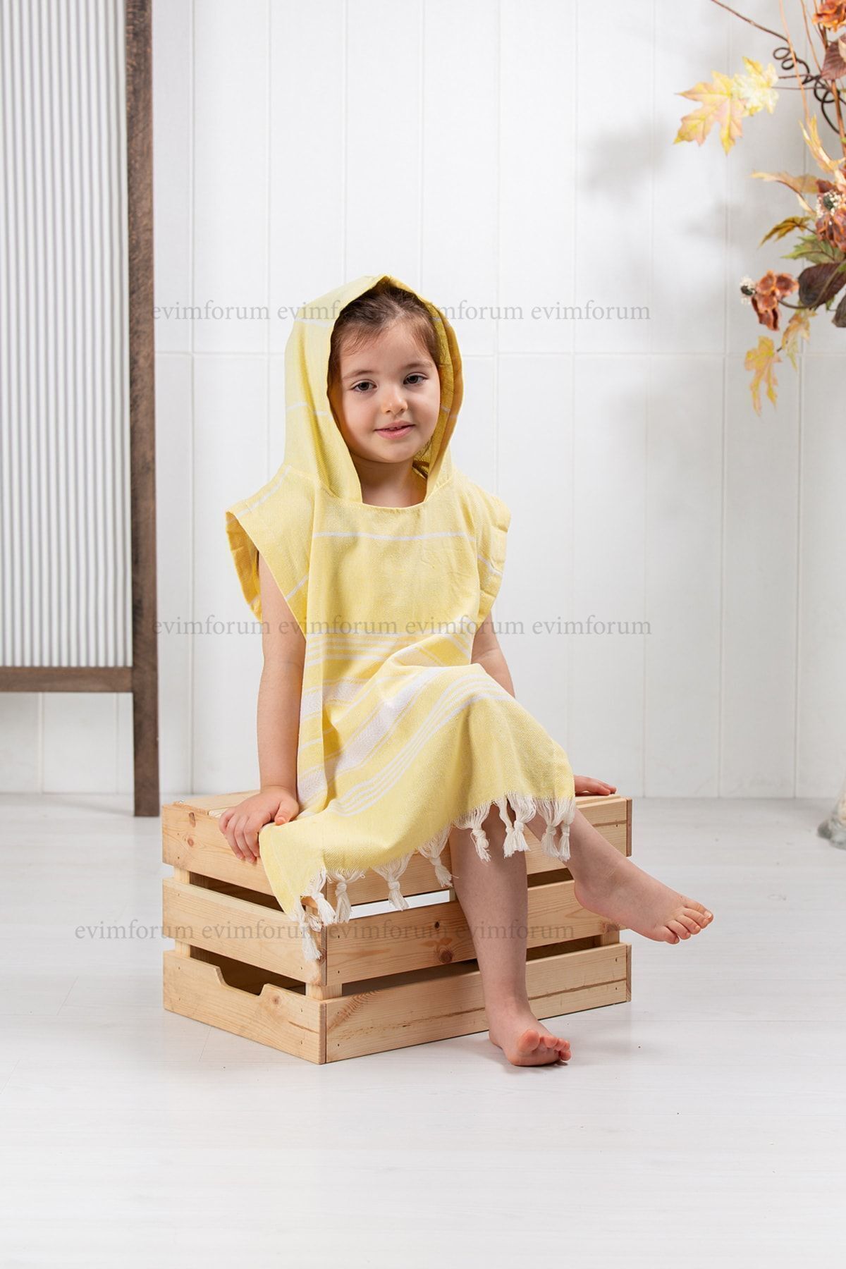 Kinder-Badeponcho aus 100% Baumwolle, Pestemal-Strandponcho in Gelb