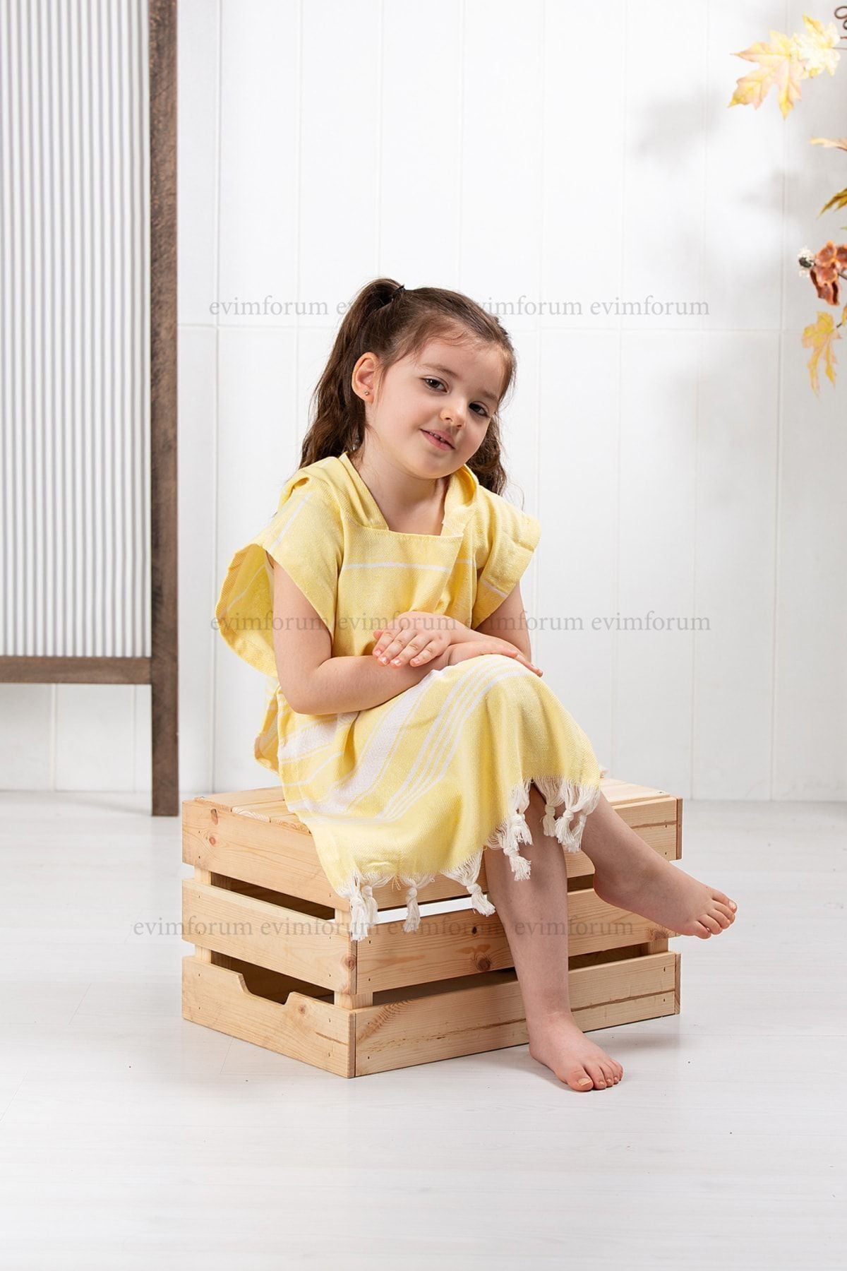 Kinder-Badeponcho aus 100% Baumwolle, Pestemal-Strandponcho in Gelb