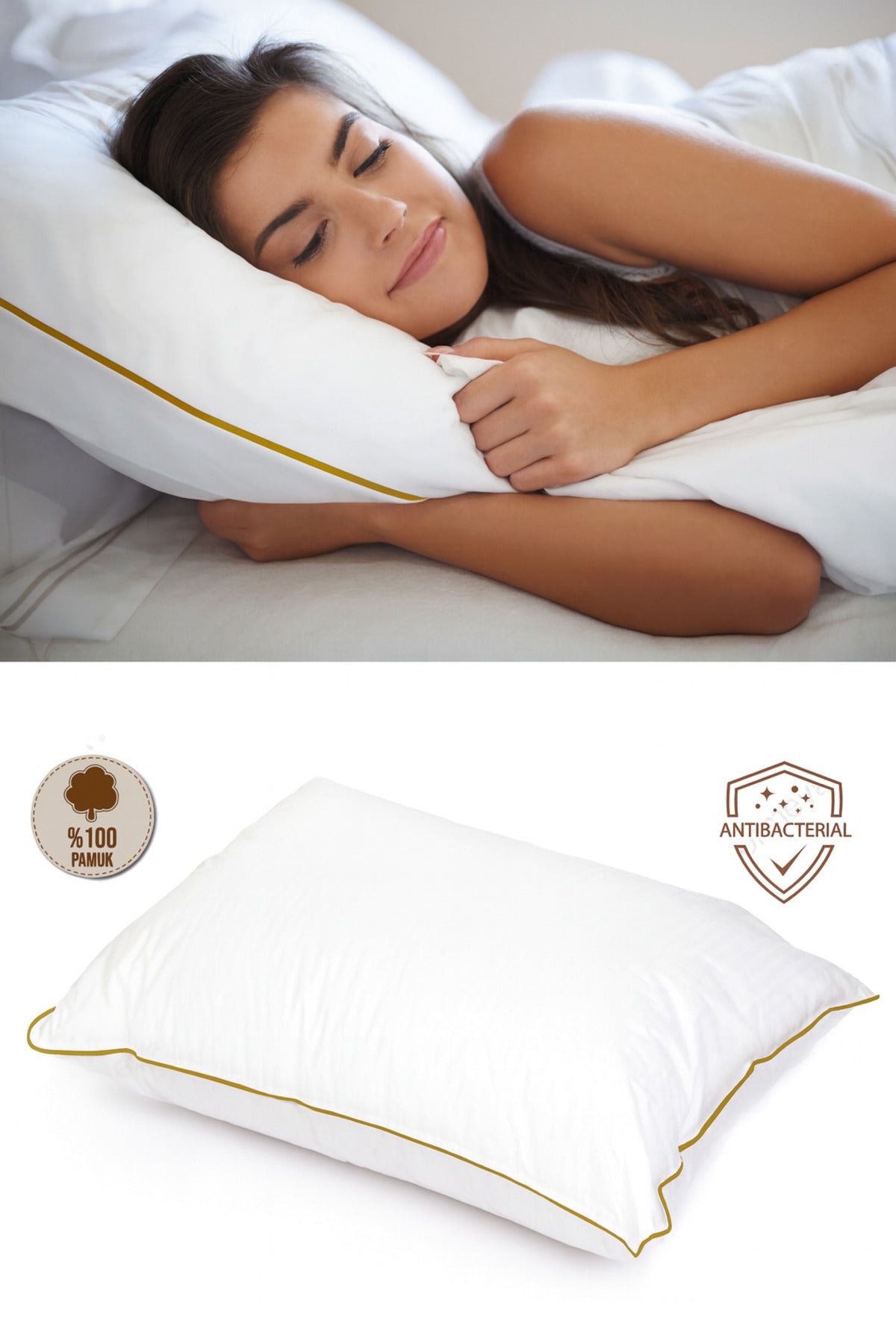 Climate Nano-Gel-Hotelkissen 50×70 cm mit Gold-Paspel & Baumwollbezug, 2er Set
