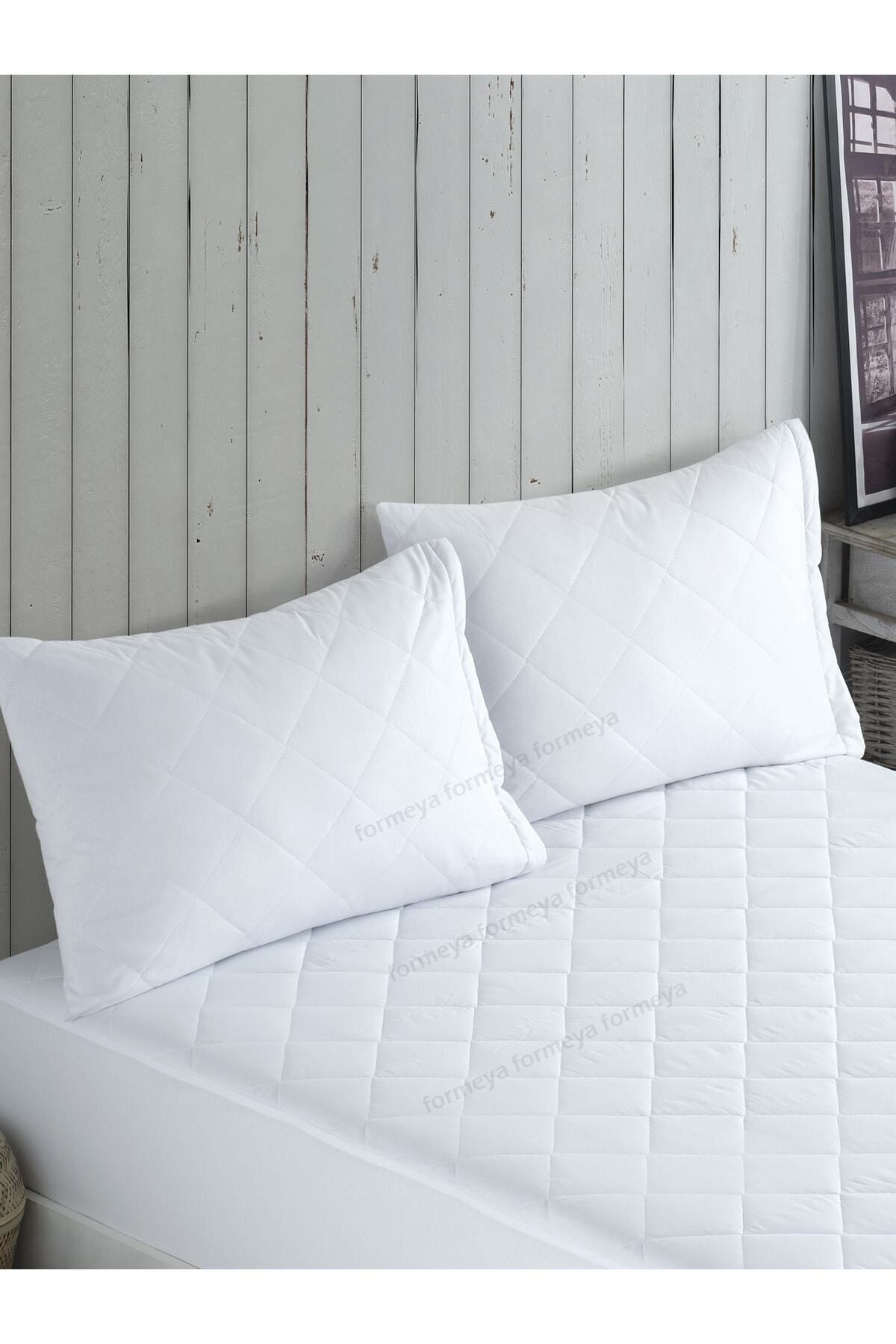 Gesteppter Kissenschoner aus 100% Baumwolle, Weiß, 50x70 cm (2er-Set)