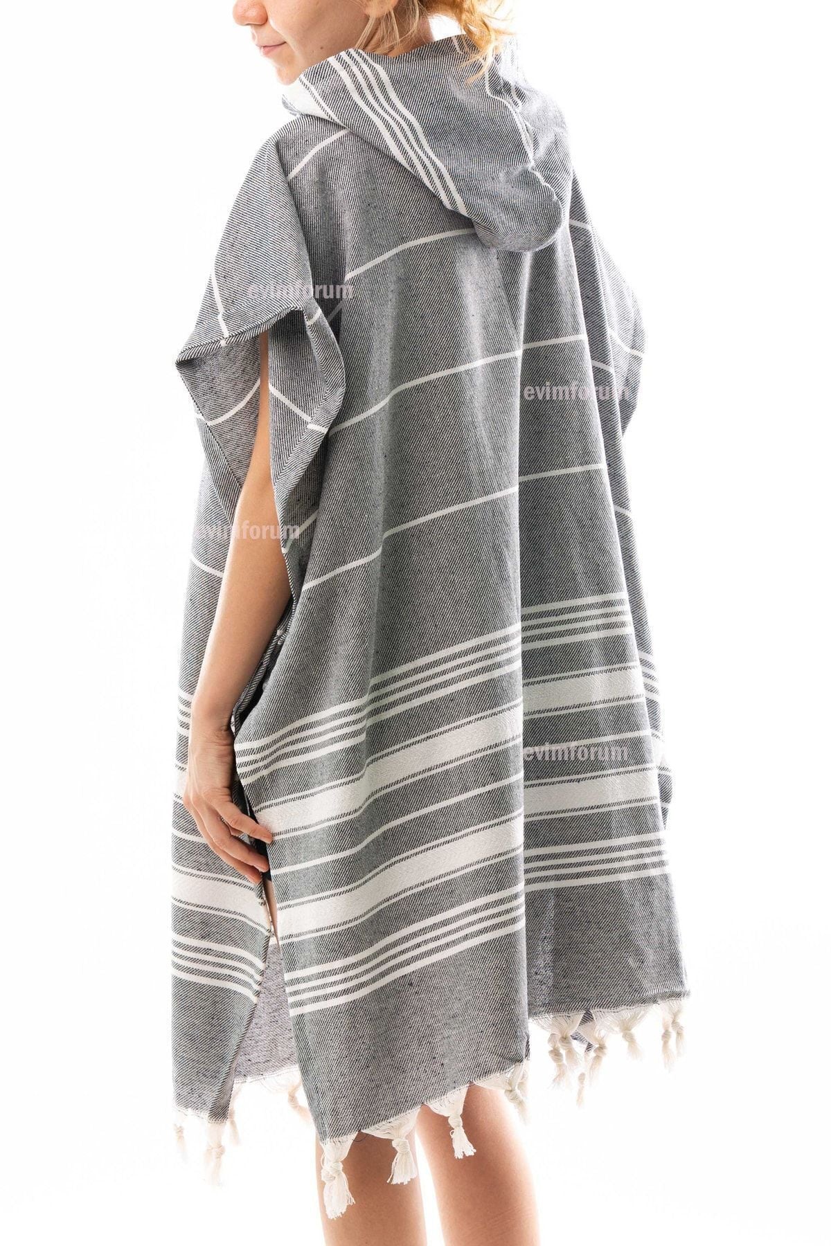 Badeponcho für Erwachsene aus 100% Baumwoll-Pestemal in Grau