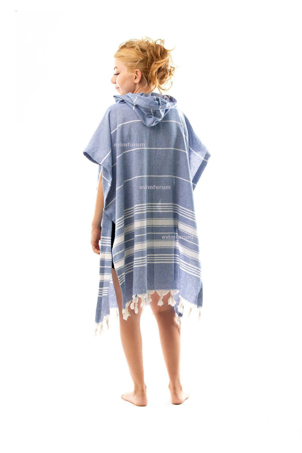 Badeponcho für Erwachsene aus 100% Baumwoll-Pestemal in Blau