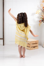 Kinder-Badeponcho aus 100% Baumwolle, Pestemal-Strandponcho in Gelb