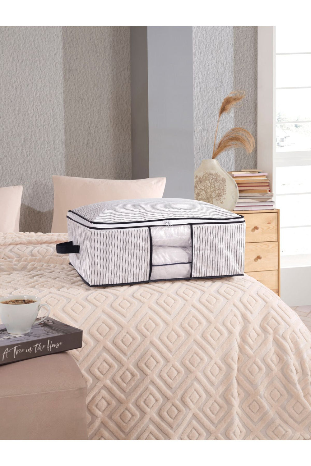 Graue Unterbett Aufbewahrungstasche 64 x 45 x 22 cm mit Sichtfenster und Tragegriffen von Formeya im Set
