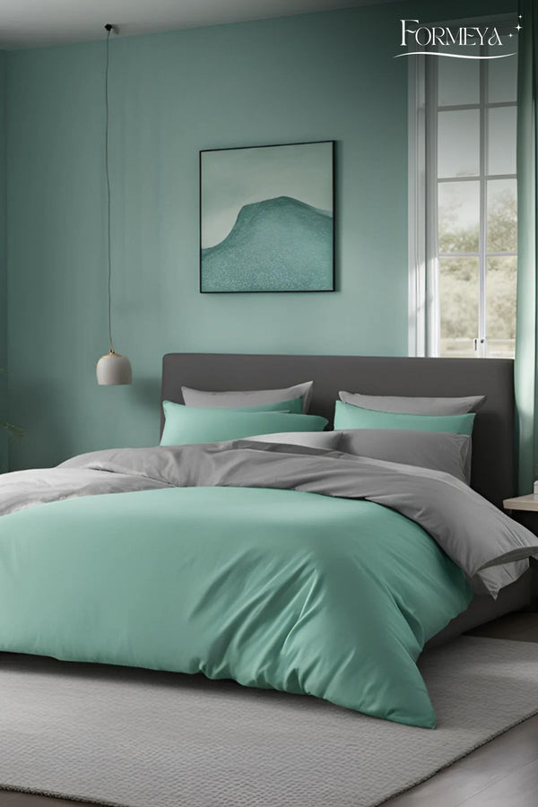 Bettwäsche Set Grün – Wendebettwäsche mit Spannbettlaken & Kissenbezug