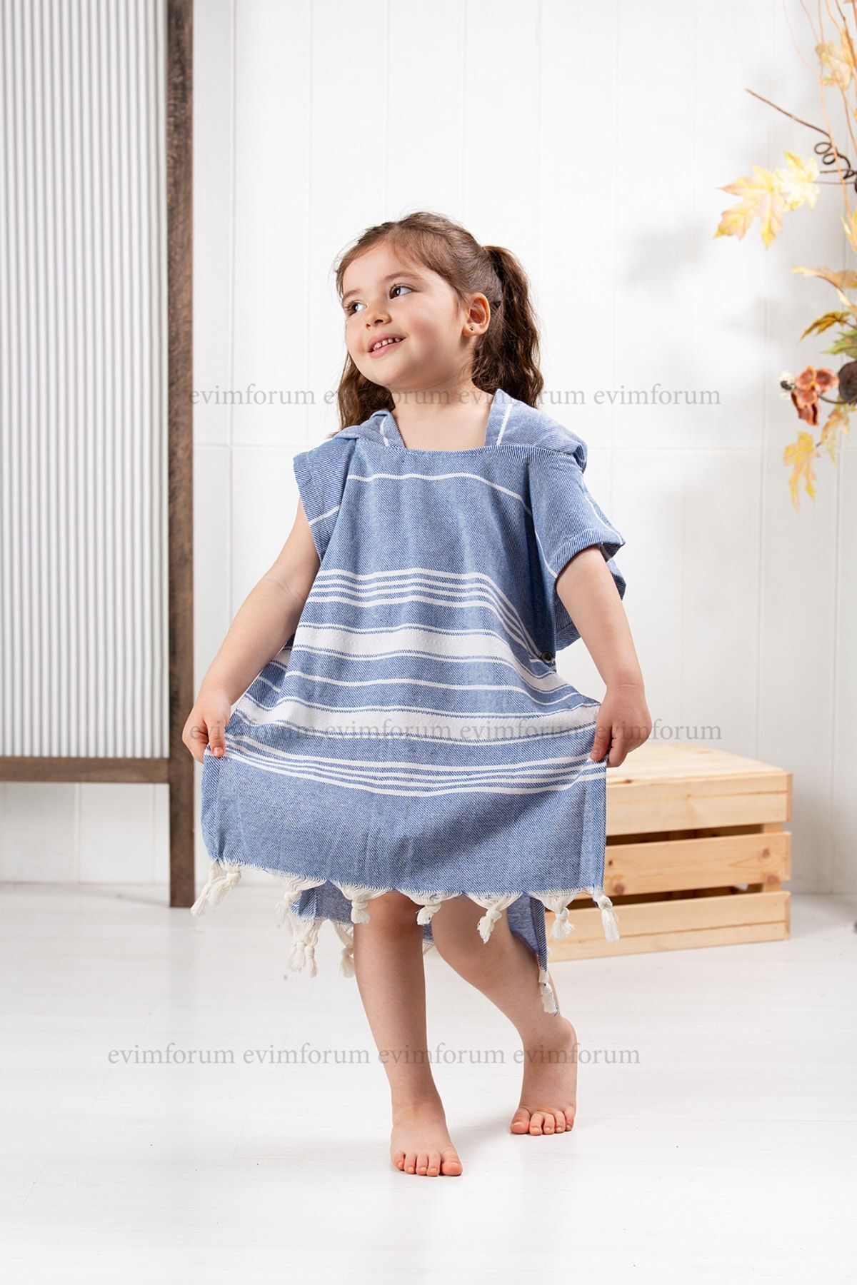 Kinder-Badeponcho aus 100% Baumwolle, Pestemal-Strandponcho in Blau