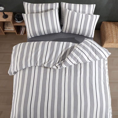 Bettwäsche Set Grau – Geknöpfter Bettbezug mit Spannbettlaken & Kissenbezug