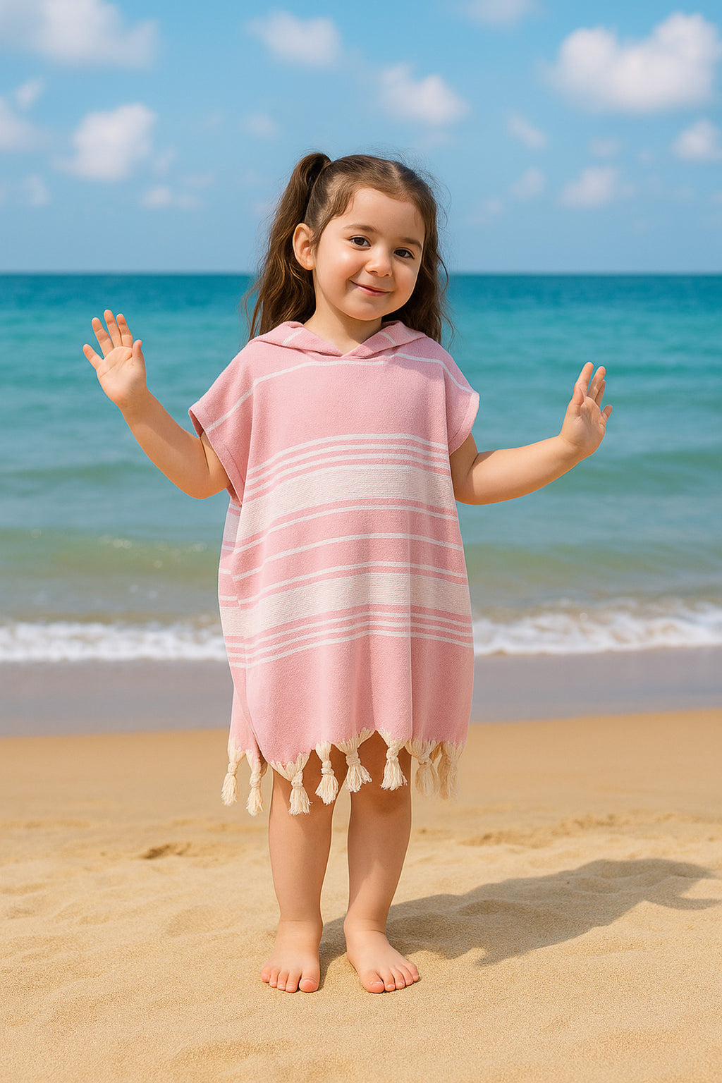 Kinder-Badeponcho aus 100% Baumwolle, Pestemal-Strandponcho in Rosa