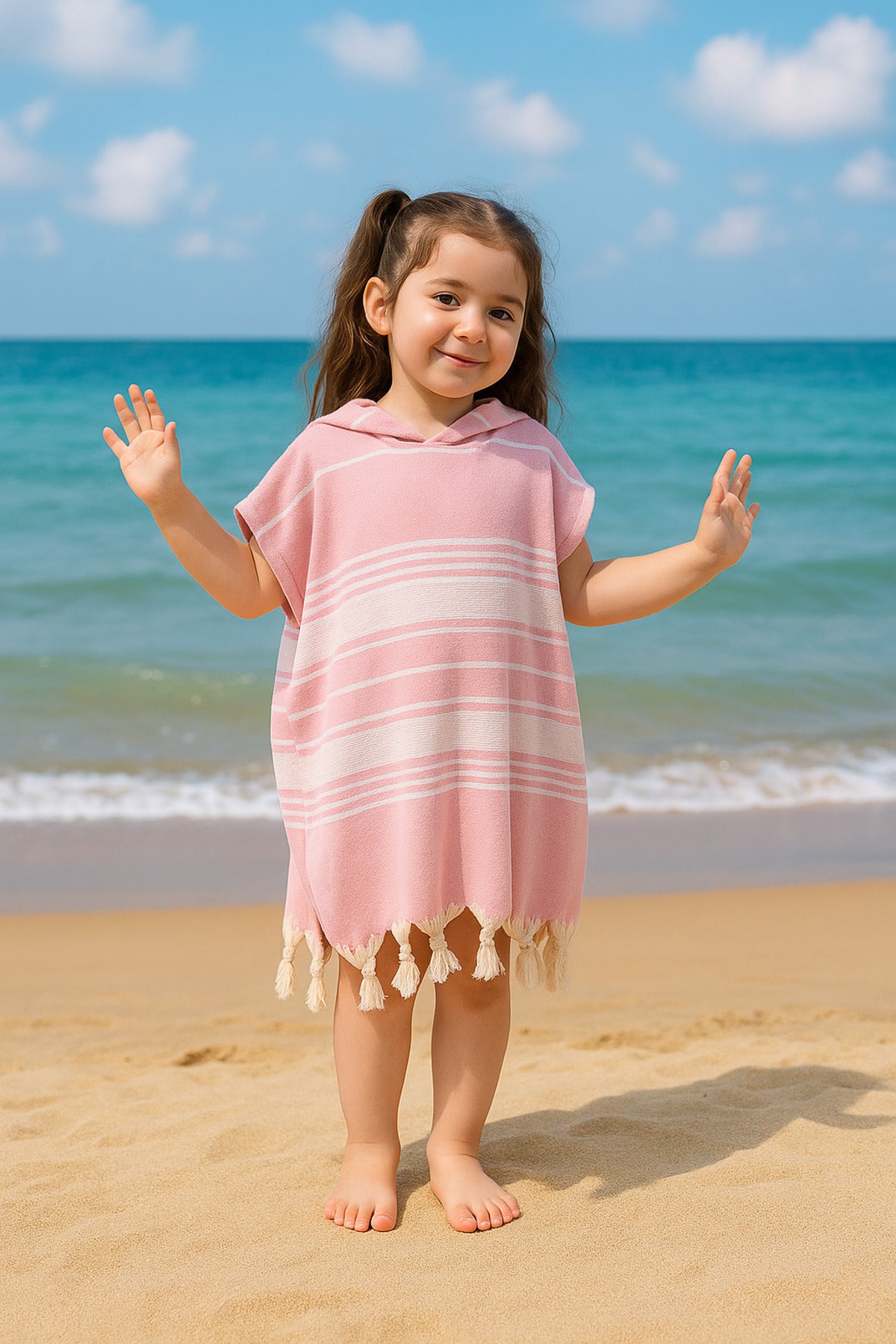 Kinder-Badeponcho aus 100% Baumwolle, Pestemal-Strandponcho in Rosa