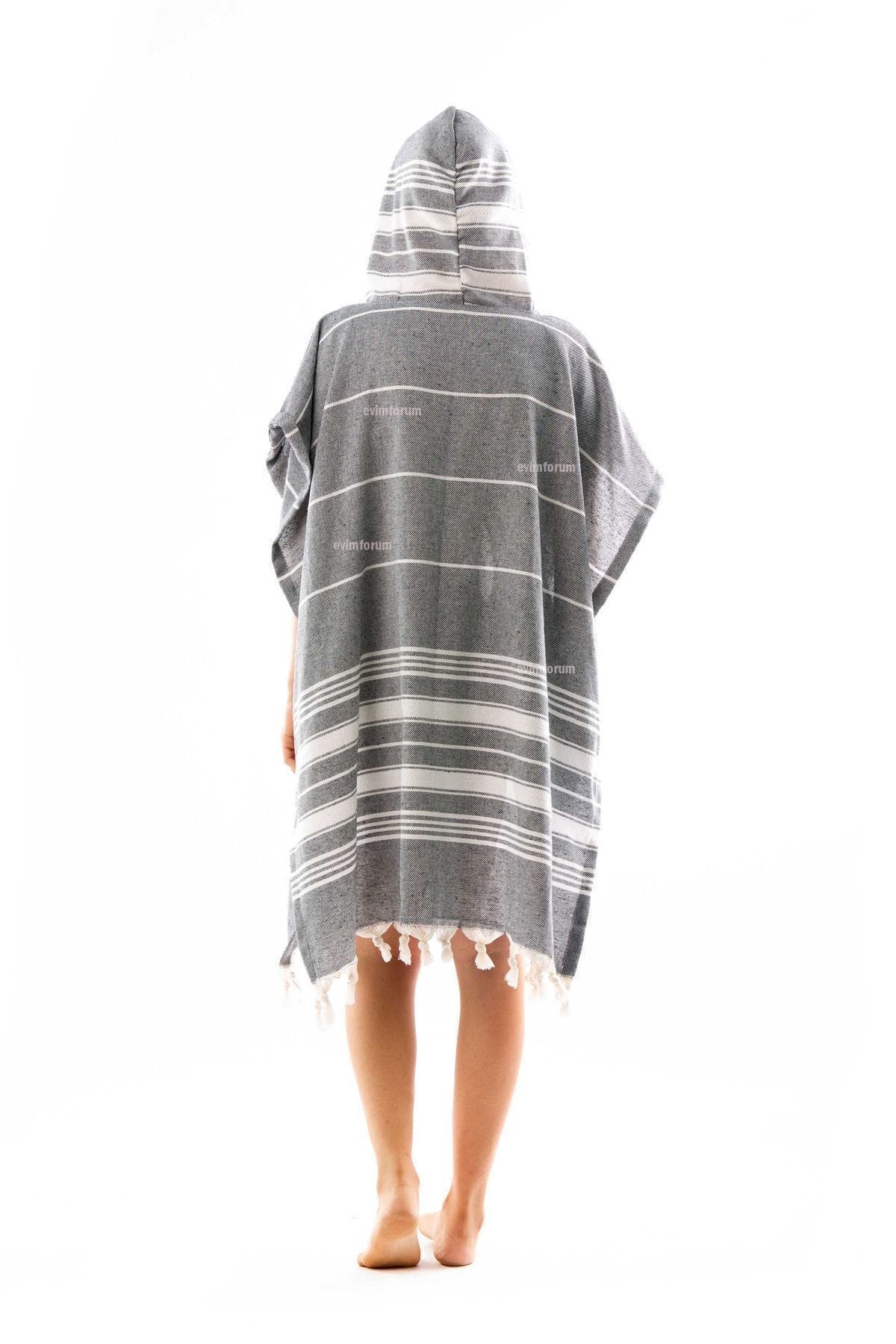 Badeponcho für Erwachsene aus 100% Baumwoll-Pestemal in Grau