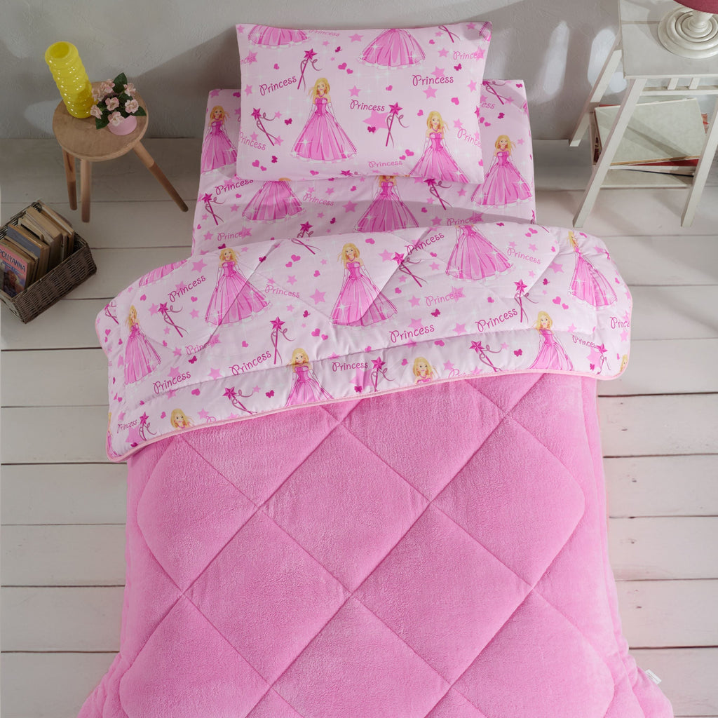 Einzelbett-Schlafset mit Prinzessinnenmuster, doppelseitig, Wellsoft (Bettdecke + Laken + Kissenbezug)