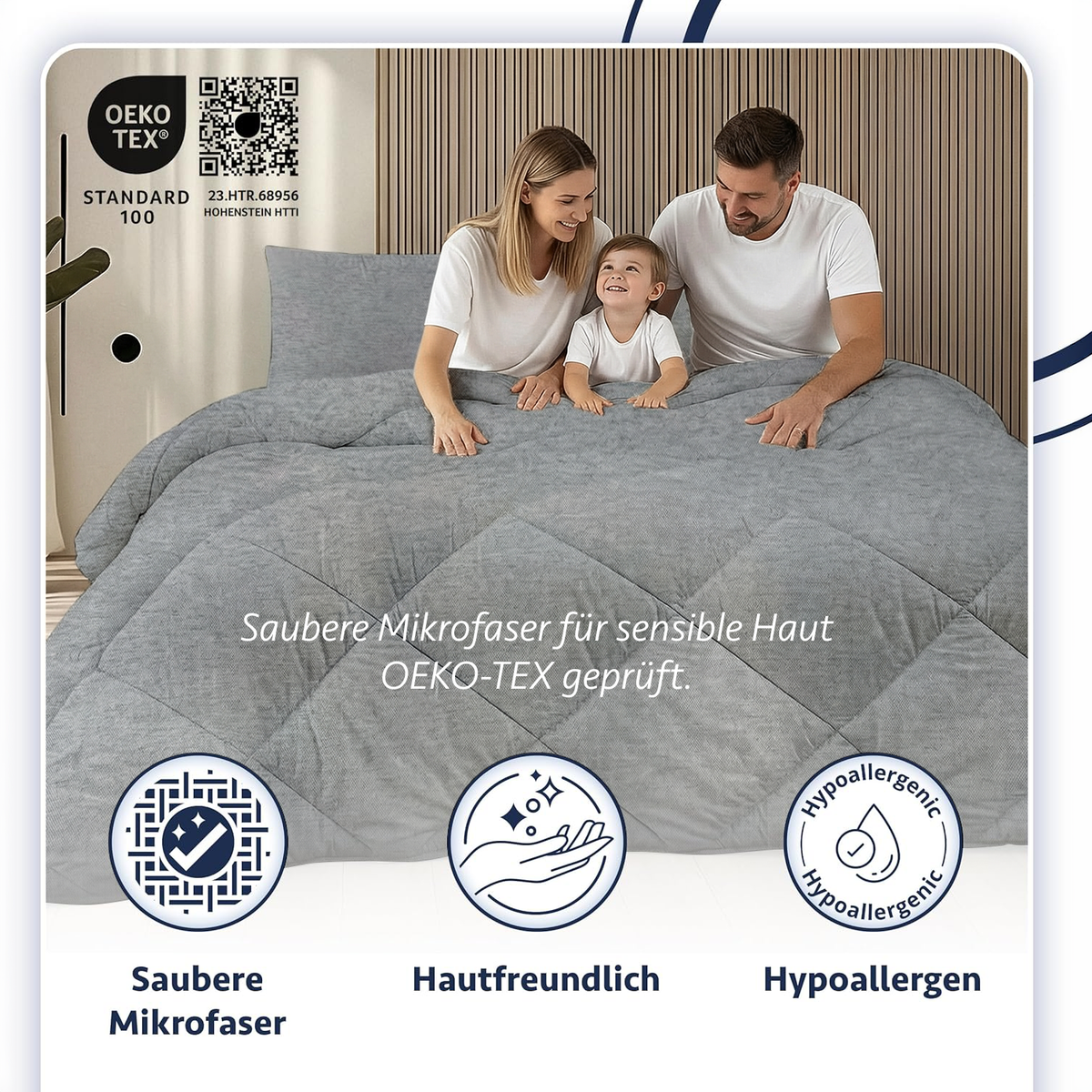 4-Jahreszeiten-Mikrofaser-Steppdecke, hypoallergen, in Anthrazitgrau