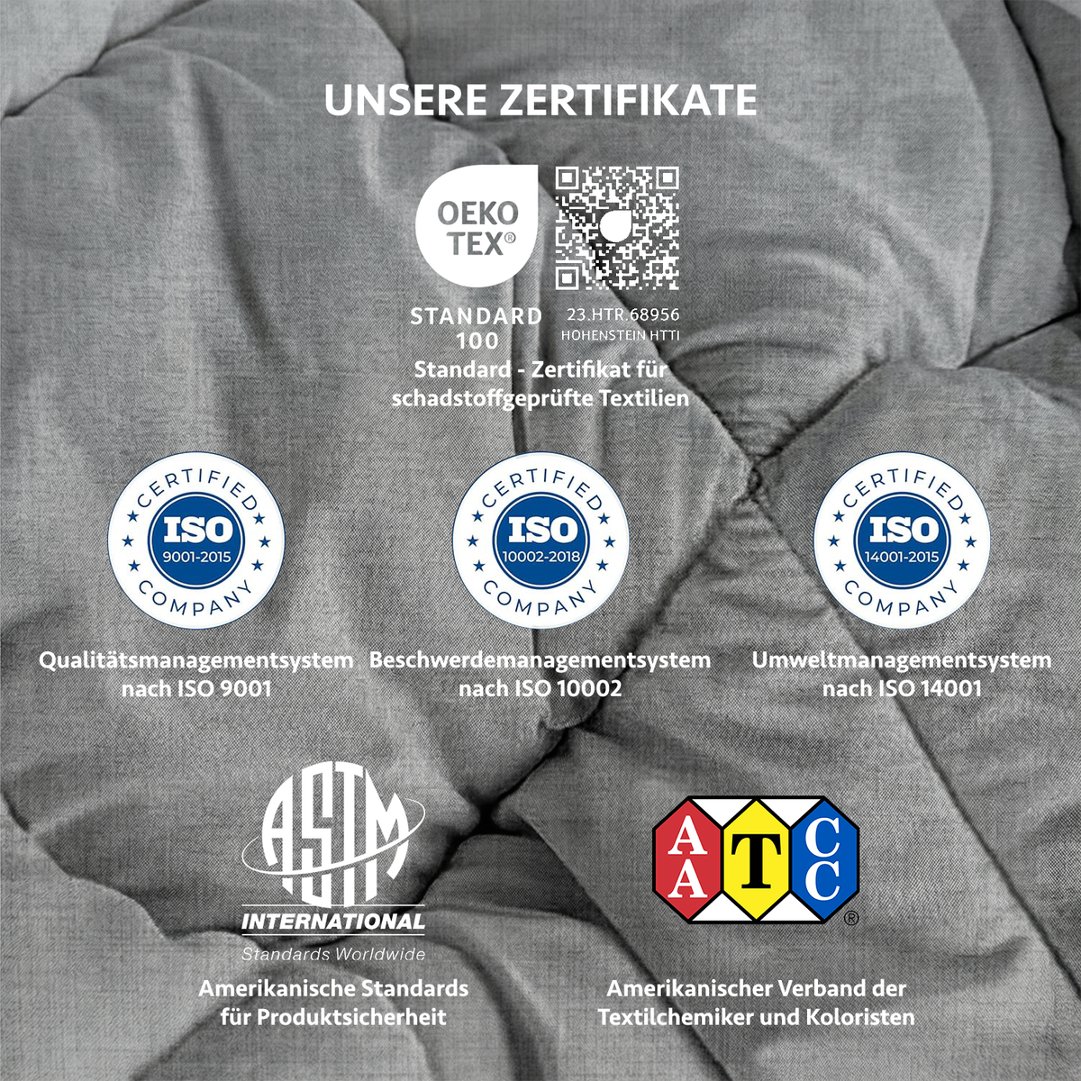 4-Jahreszeiten-Mikrofaser-Steppdecke, hypoallergen, in Anthrazitgrau