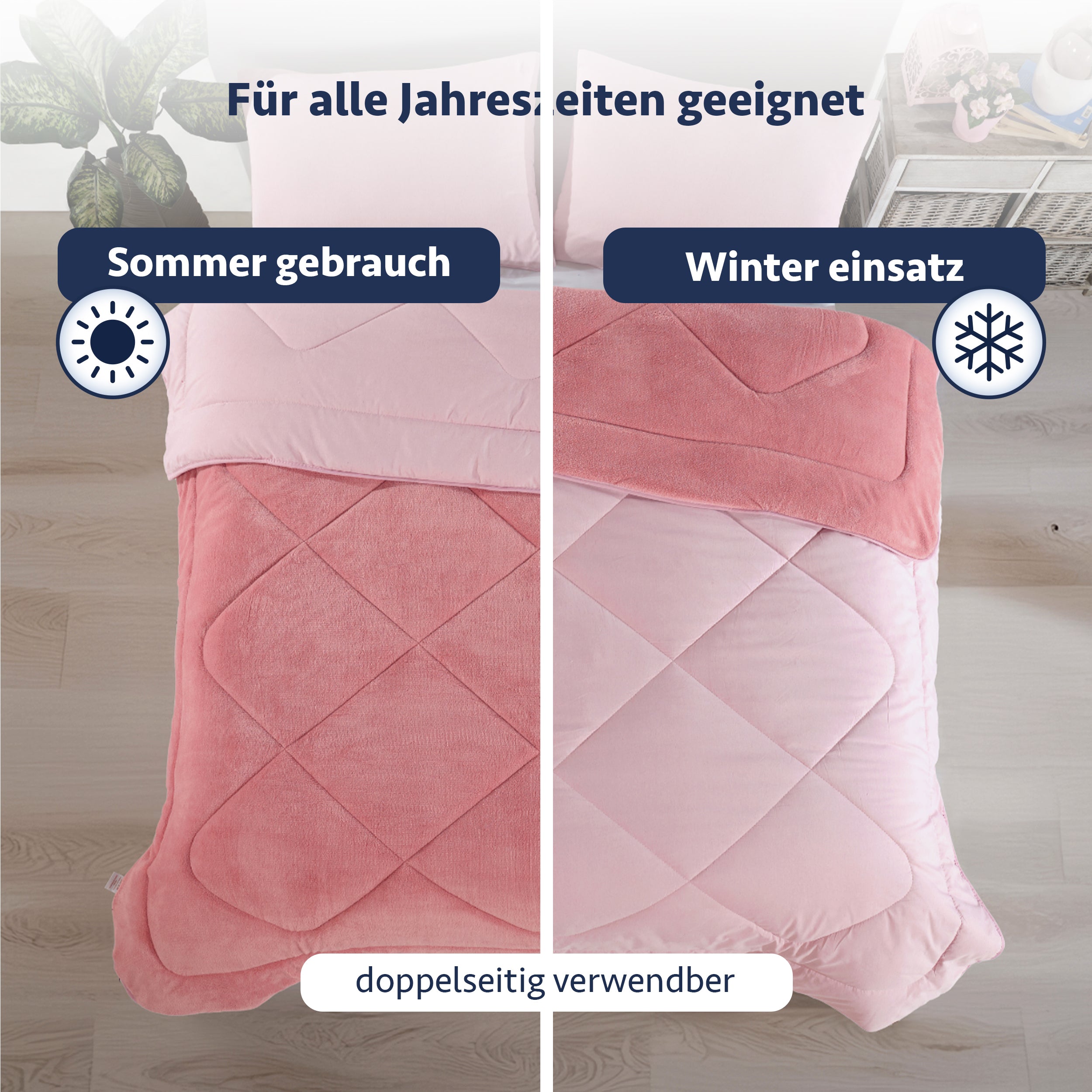 Luxuriöse Wellsoft Steppdecke – Doppelseitig, Rosa