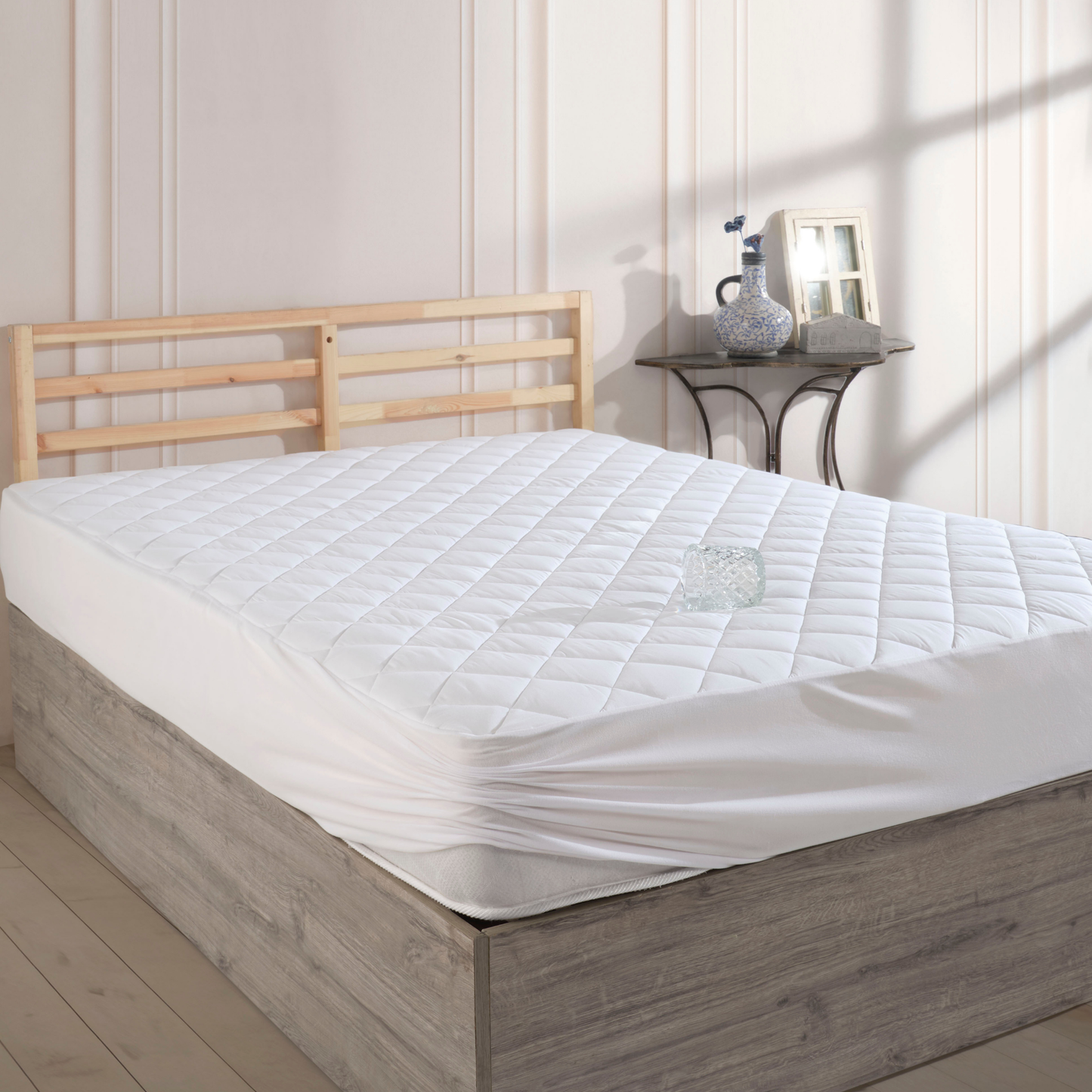 Wasserdichter, gesteppter Matratzenbezug – 100 % Baumwolle, Spannbettlakenschutz mit durchgehendem Rand, Einzelbett/Doppelbett/Übergröße