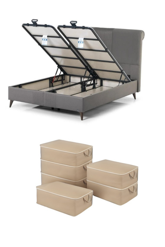 Braun 6-teiliges Großbett - Mehrzweck-Aufbewahrung für unter den Lattenrost 64x45x22 cm
