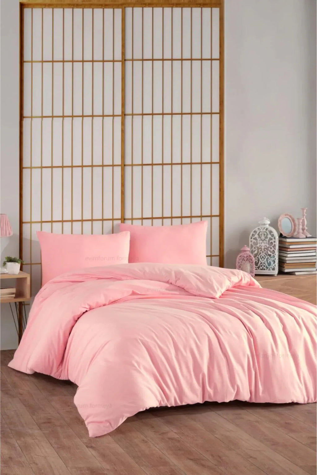 Bettwäsche Set Rosa aus 100% Baumwolle Ranforce mit Spannbettlaken & Kissenbezug