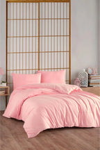 Bettwäsche Set Rosa aus 100% Baumwolle Ranforce mit Spannbettlaken & Kissenbezug