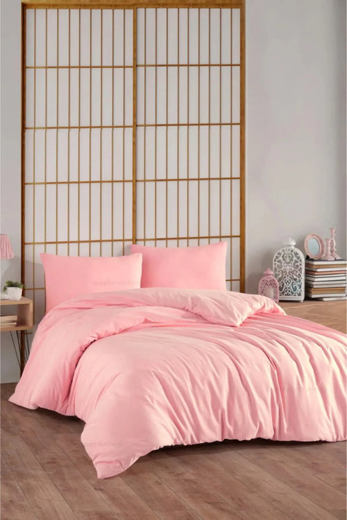 Bettwäsche Set Rosa aus 100% Baumwolle Ranforce mit Spannbettlaken & Kissenbezug