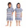 Kinder-Badeponcho aus 100% Baumwolle, Pestemal-Strandponcho in Blau