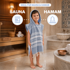 Kinder-Badeponcho aus 100% Baumwolle, Pestemal-Strandponcho in Blau