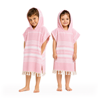 Kinder-Badeponcho aus 100% Baumwolle, Pestemal-Strandponcho in Rosa