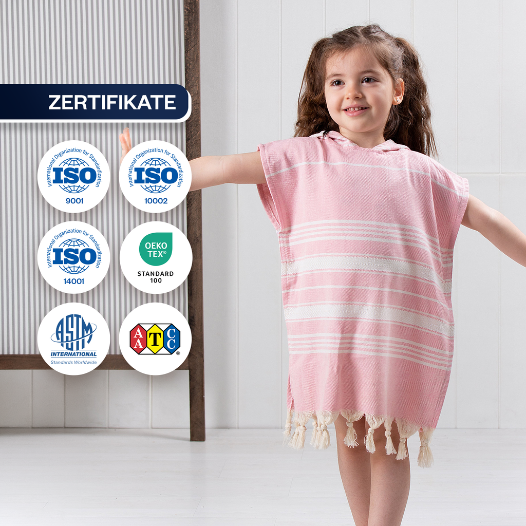 Kinder-Badeponcho aus 100% Baumwolle, Pestemal-Strandponcho in Rosa